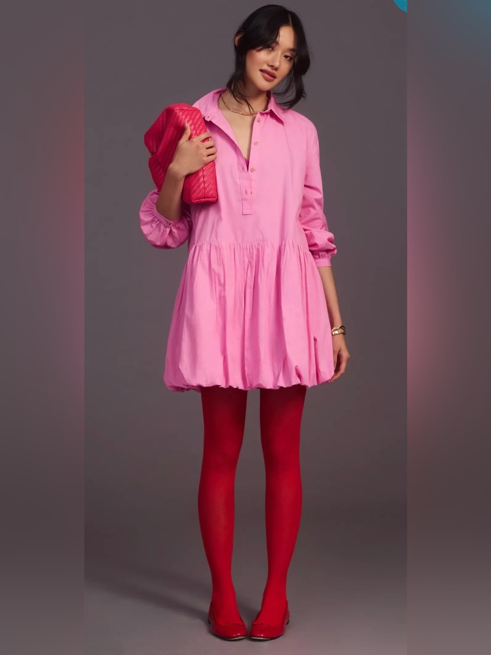 Maeve Pink Bubble Hem Shirt Dress